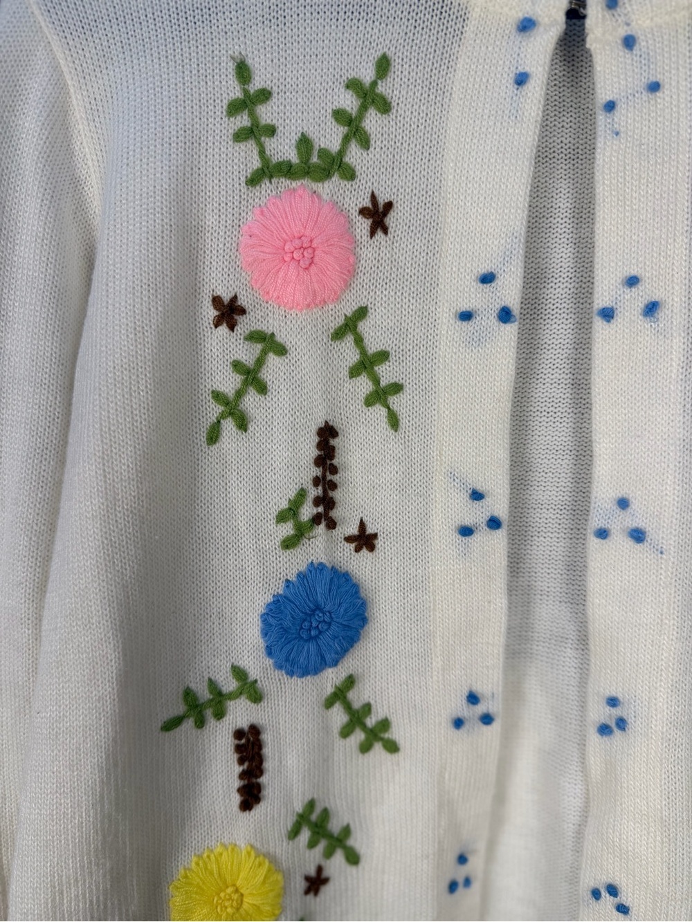 Vintage Mantessa Cream Embroidered Floral Cardigan Sweater - Picture 3 of 4